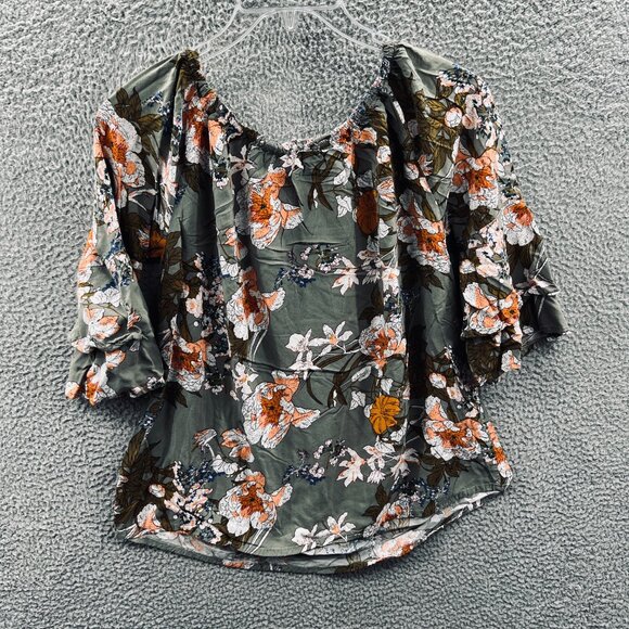 Lascana Venus Womens Boho Floral Peasant Blouse M Green Puff Sleeve Cottagecore - Picture 2 of 10
